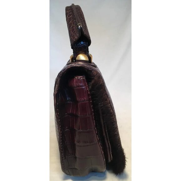 Rare Limited Edition Fendi Brown Alligator and Mink Fur Satchel Handbag - Picture 2 of 10